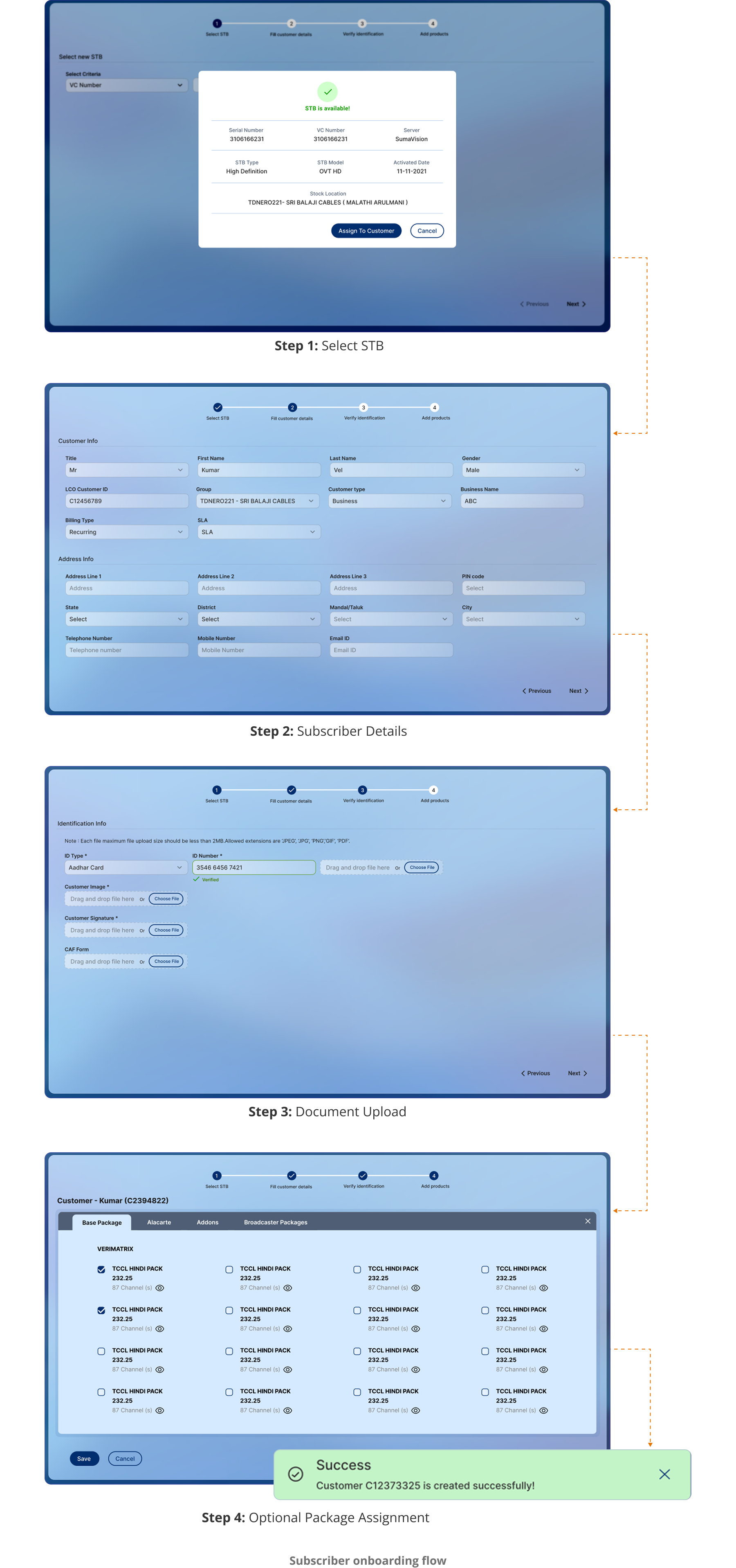 Subscriber onboarding multi-step flow
