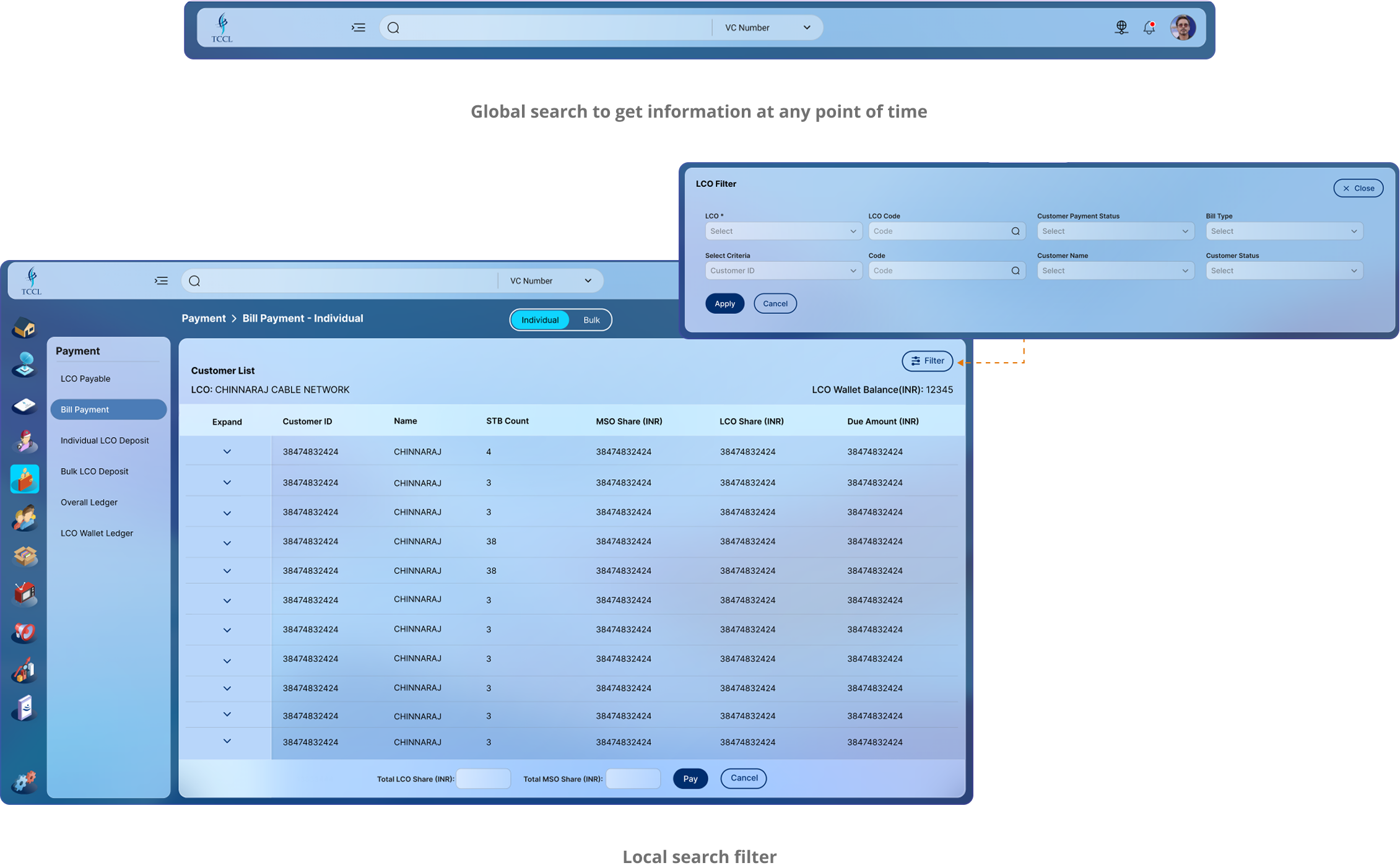 Global search and local search filter patterns